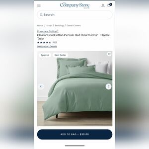 Company Store Classic Cool Cotton Percale Bed Duvet Cover (Thyme/Sage) Twin XL